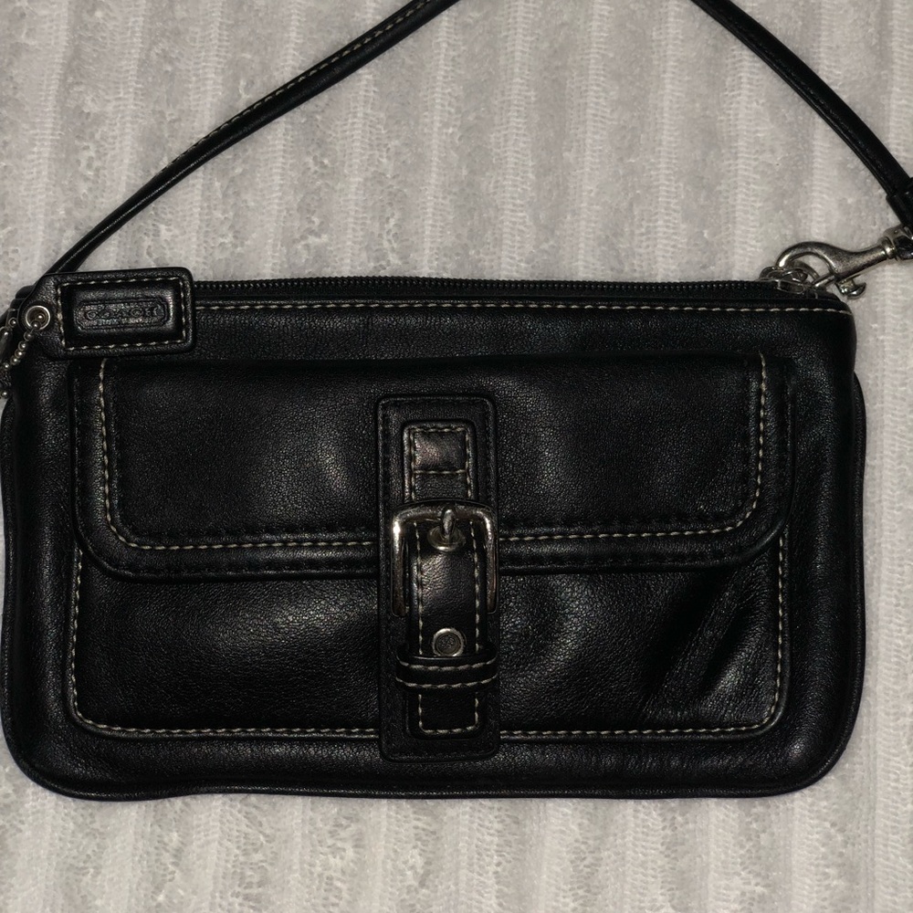 Coach black leather wristlet